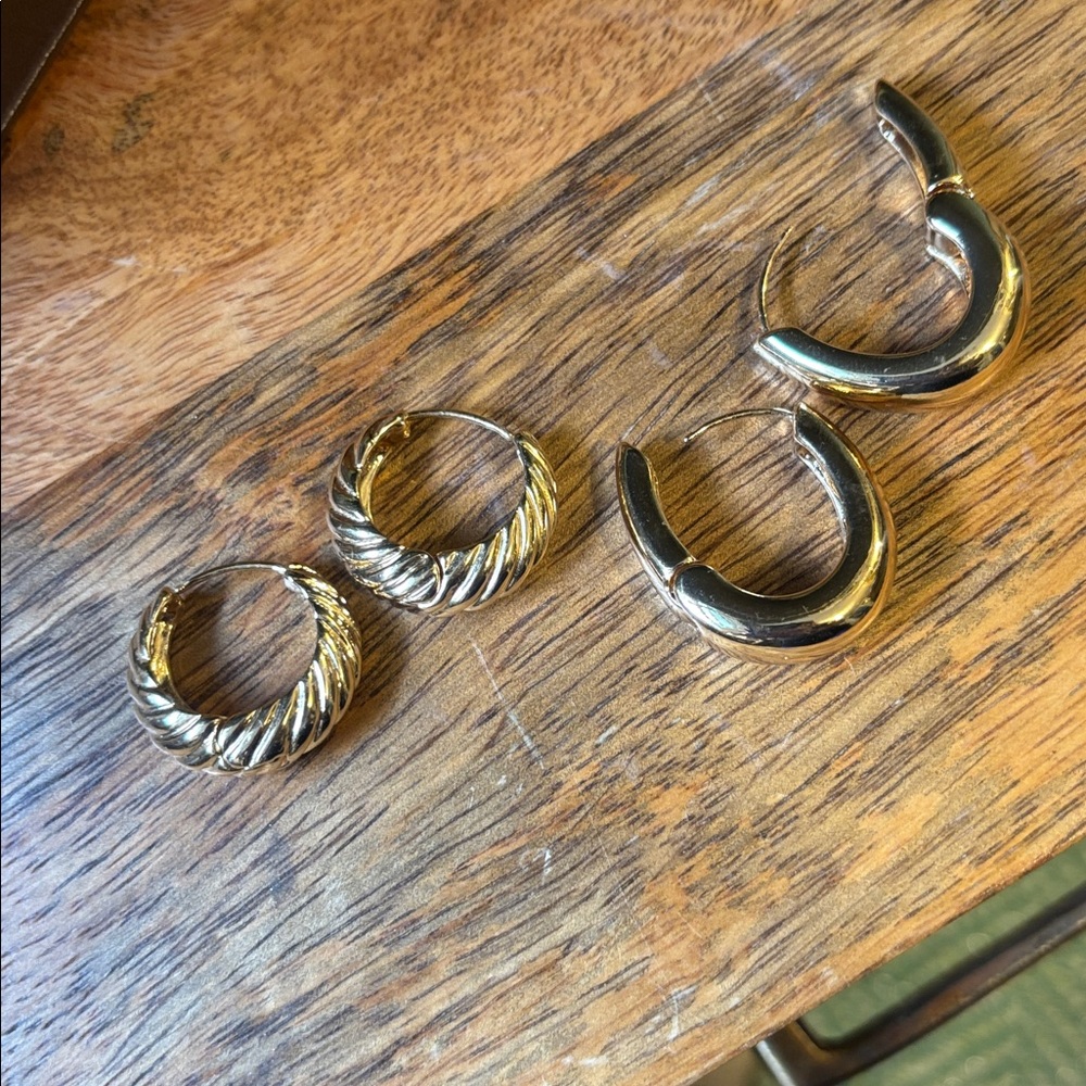 Gold Chunky Hoop Earrings Set